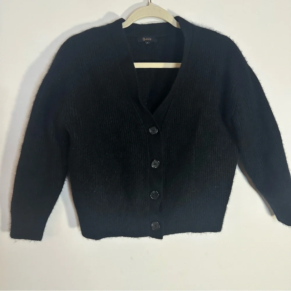 Quince 100% Cashmere Black Button Front Cardigan Sweater S - Picture 1 of 16
